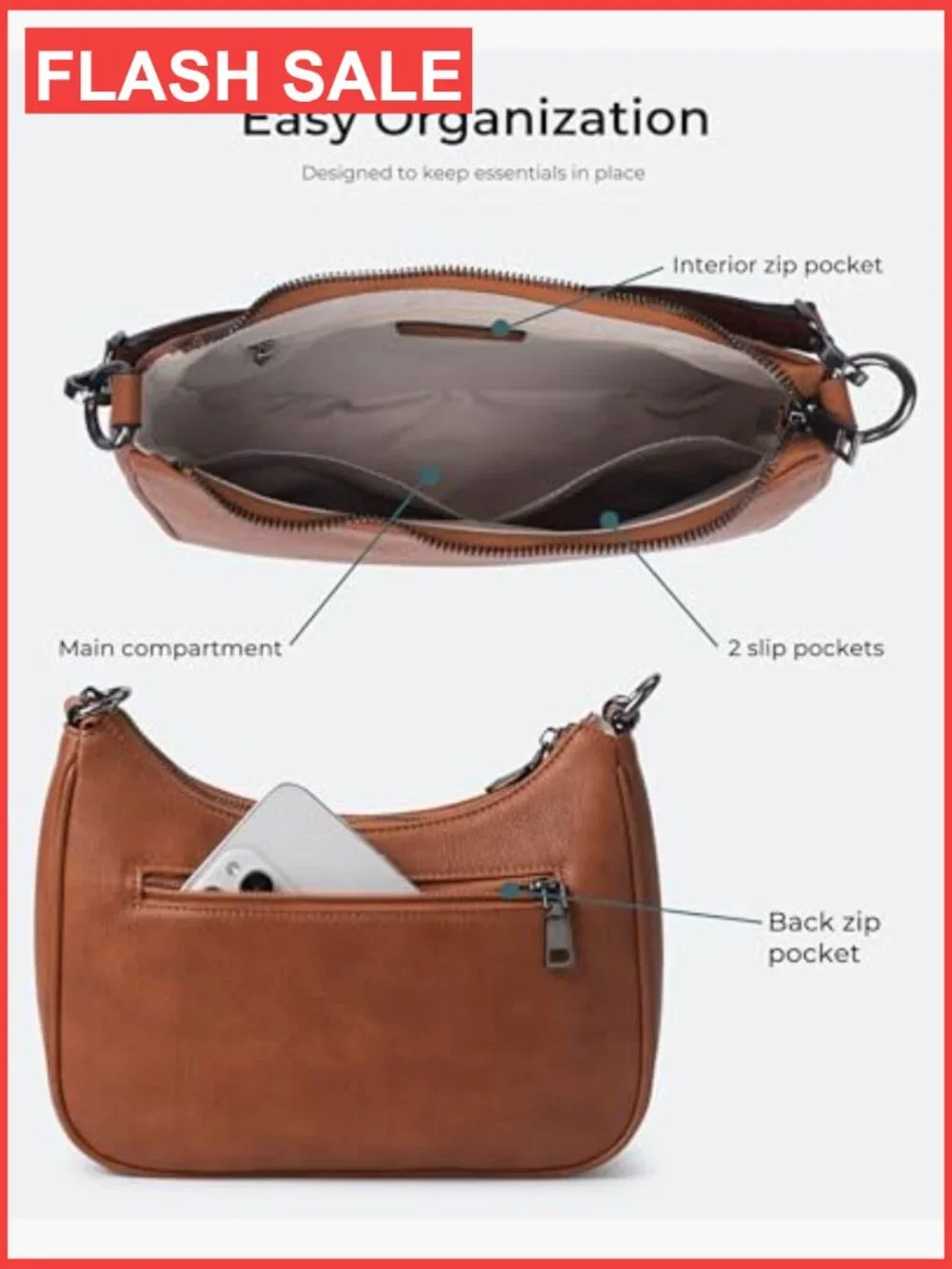 Hobo Purse Vegan Leather Crossbody Bag Adjustable Strap